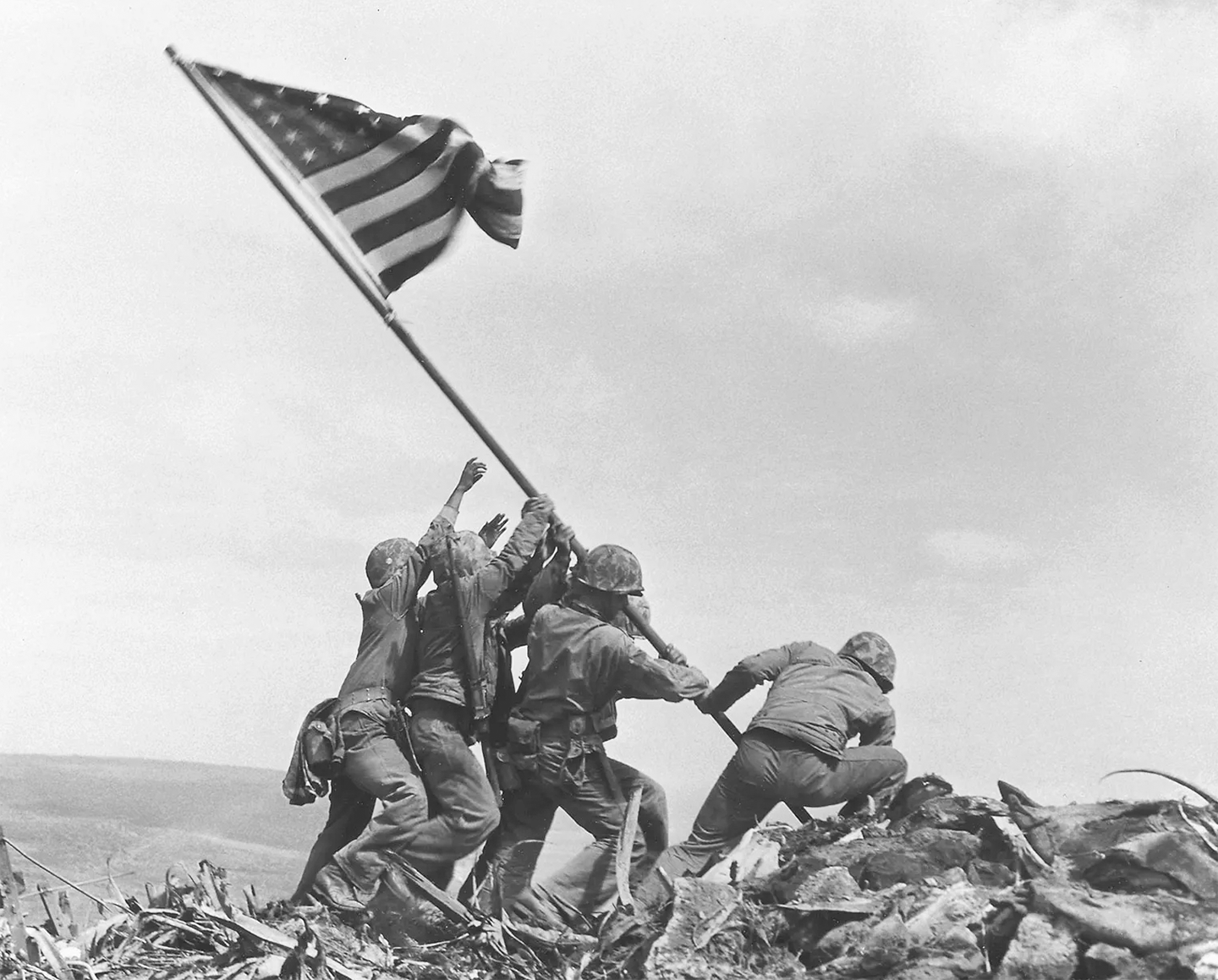 The detachment of Marines that included Native American Ira Hayes raising the flag atop Mount Suribachi in what was to become the most famous wartime photographs in history. (Submitted photo)
