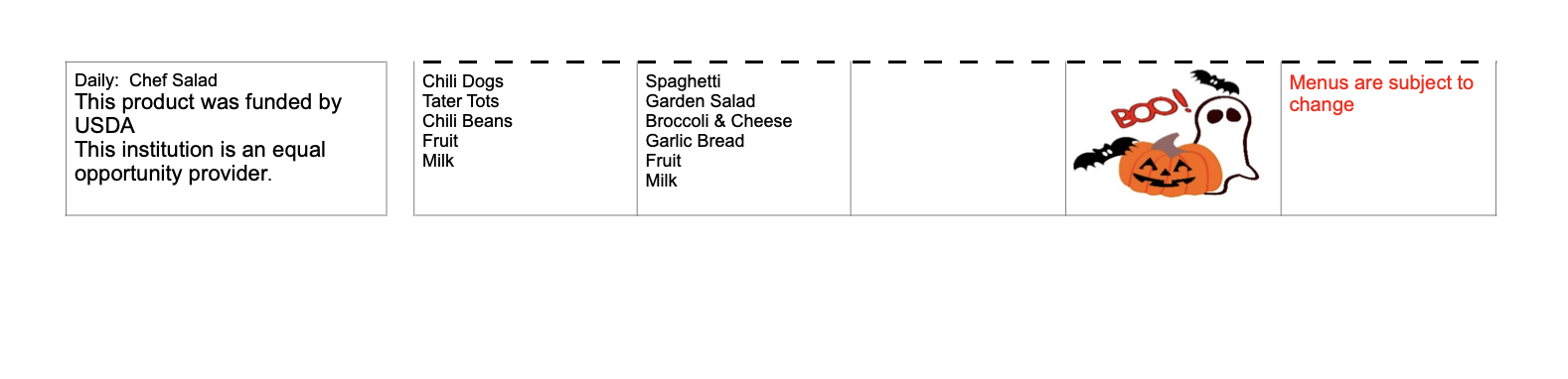 Shelbyville October lunch menus 