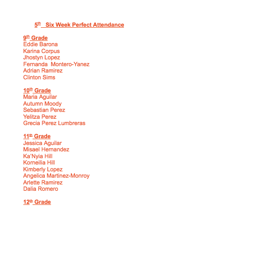 Tenaha ISD Announces Perfect Attendance & Honor Roll Recognition for the 5th Six Weeks