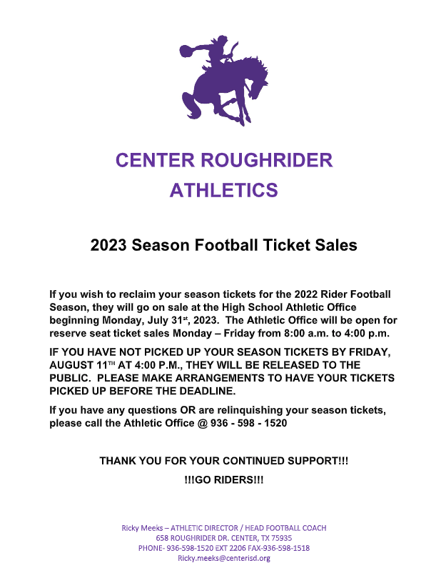 2023 Roughrider Football Season Ticket Sales