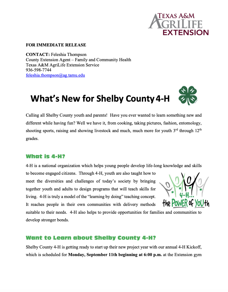 What’s New for Shelby County 4-H