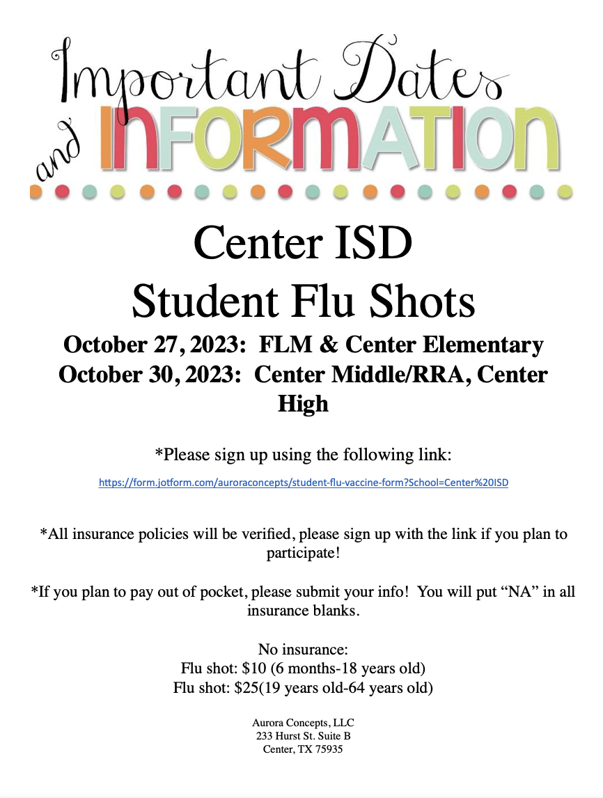 Center ISD Student Flu Shots