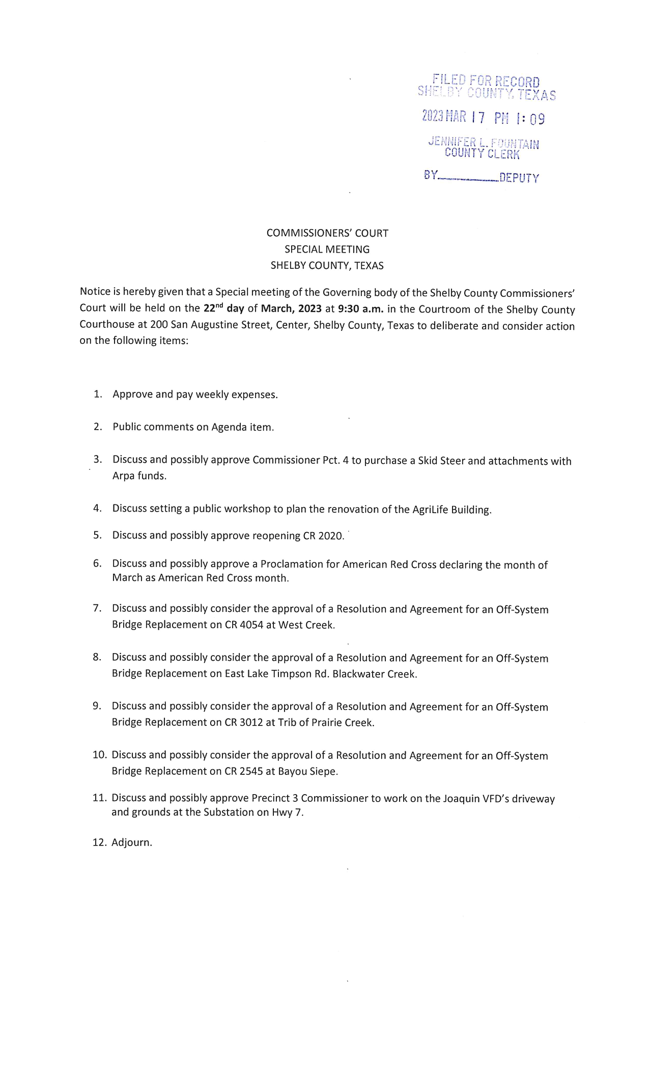 March 22, 2023 Agenda