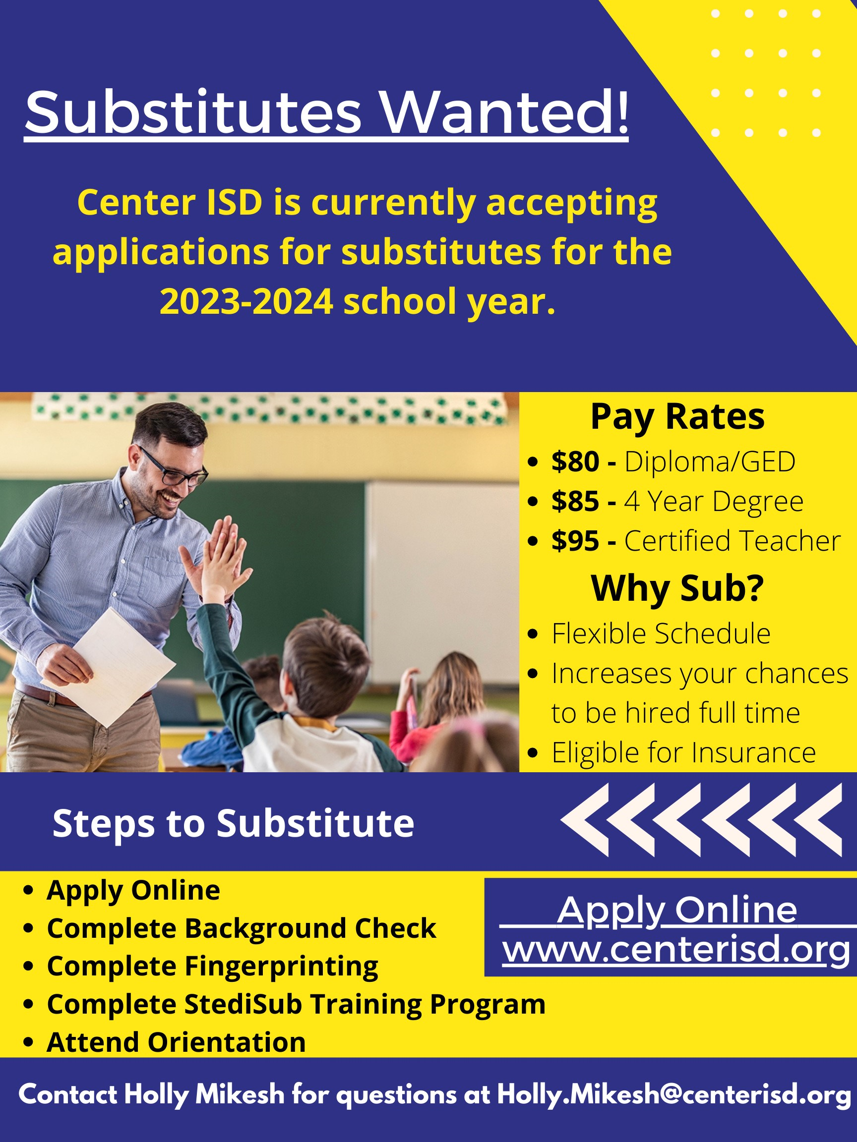 Apply to Substitute with Center ISD