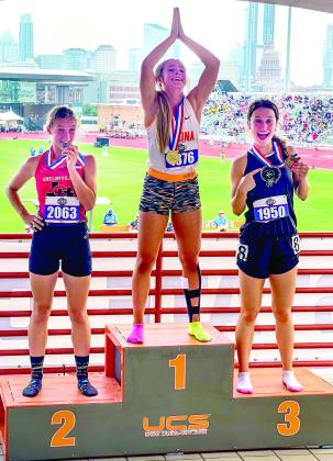 Shelbyville’s Emily Pharris won a silver medal in the 800 M at the 2023 UIL State Track Meet 12-13 at Mike A. Myers Stadium in Austin. Kylie Snell, Nakyia Swindle, Liela Klein and Emily Pharris won bronze medals in the 4x200 Relay. (Shelbyville submitted photos.)