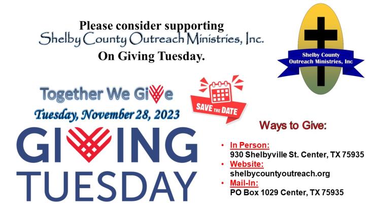 Shelby County Outreach Ministries Encourages Giving Back on Giving Tuesday