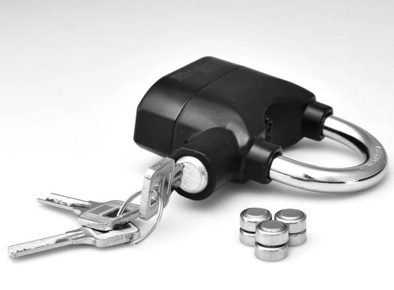 The Loc-R-Bar padlock features a built-in alarm that sounds off to 100 decibels with the slightest movement. The lock was designed for use with Loc-R-Bar boat security bar, but also can be used to secure valuables in storage sheds and other compartments. (T-H Marine Photo)