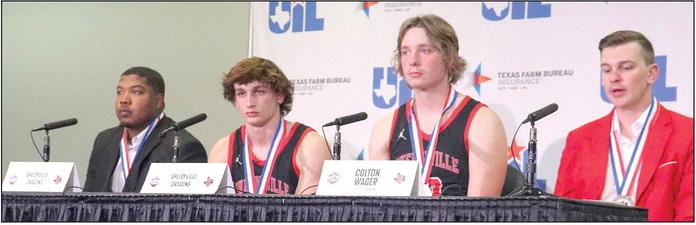 The Shelbyville Dragons meet with the press following the loss to Lipan. Wearing their first runner-up medals from UIL, The Dragons left all their heart on the court and just came up a little short this year.