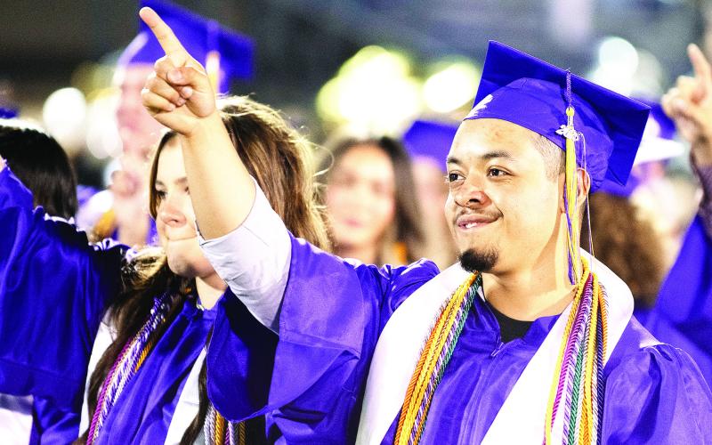 Gabriel Lamas celebrates along with his fellow classmates as they achieve one of the significant milestones of a young person’s life at their Center High School graduation ceremony held last Friday night. Tenaha High School also held their graduation that night, while Shelbyville, Timpson and Joaquin will hold theirs this Friday. Rusty Wilson | Light and Champion