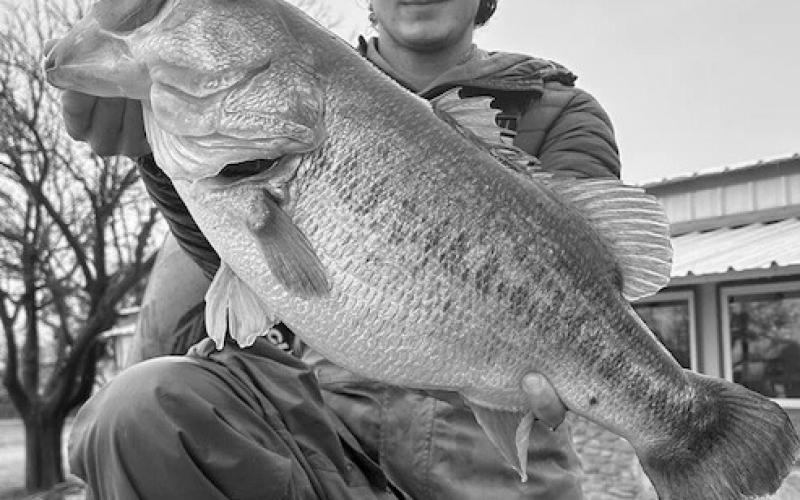 Dalton Smith, 24, with the 14.69 (left) and 14.26 pounders he boated on December 30, just hours apart, on Lake O.H. Ivie. Both were caught on light spinning tackle. Smith's Wild, Wild West encounter prompted him quit his job in Kentucky and relocate to Texas less than a week later to launch a guide business on the 19,000-acre reservoir. (Photos courtesy of Dalton Smith/Cole Logsdon)