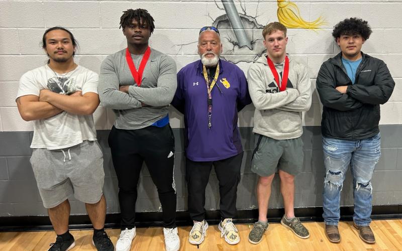 Center High School's 3 qualifying lifters prepare for THSPA Region 3 Division 2 Powerlifting Meet in Arp, Texas.