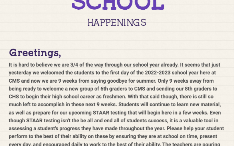CISD Campuses Principal Quarterly Newsletters