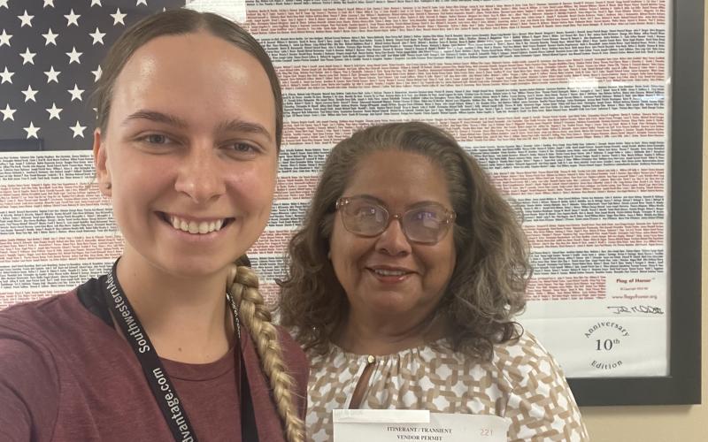 Linda posed for a photo with City Hall Secretary Ester Elizondo after introducing herself to the City of Center.