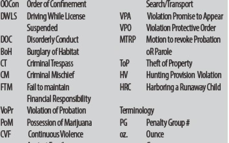 Jail Log Abbreviations