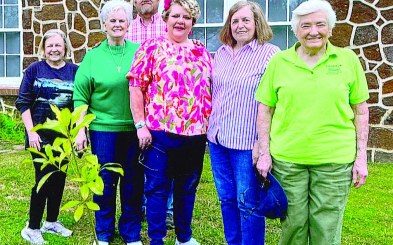 Celebrating Arbor Day in Texas, members of the Center Garden Club participate in planting a Magnolia tree at ter Community House. Present were Cherry Jones, Carole Ann Chanee, Billy Barrett, Marsha Barrett, Carolyn Bounds, and Janette Wittman. Each tear a tree is planted by the group to commemorate the memory of a loved one or event. This also encourages others to plant, nurture and celebrate trees. Submitted Photo