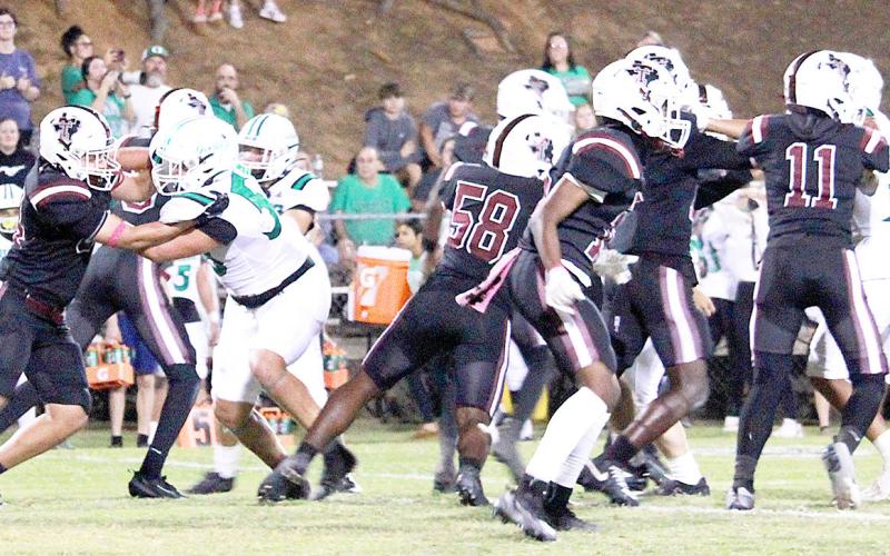 Tenaha and Overton players battle for the upper hand in the trenches. Tracy Tutt | Light and Champion