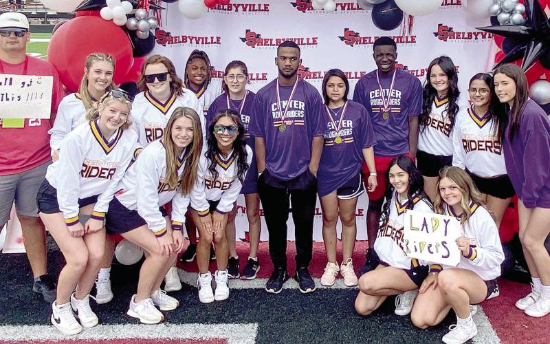 Center ISD LifeSkills Department students received 23 gold medals, 21 silver medals and seven bronze medals at the Shelbyville Integrated Olympics Wednesday, March 29 at the Shelbyville football field. Schools from Center, Shelbyville, Timpson and Joaquin participated in events that included a 4-meter dash, a walk race, and other Olympic activities. (Center ISD submitted photos)