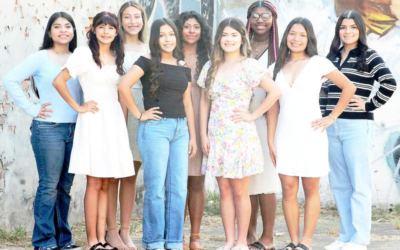 Tenaha High School presents its 2025 Homecoming Court: (From left) Jacqueline Mendoza Yearbook Sweetheart, Jocelyn Gonzalez - Freshman Duchess, Karina Corpus - Band Sweetheart, Miriam Flores Espinoza – Sophomore Duchess, Aixs Rojas – JCC Sweetheart, Elsa Flores – Junior Duchess, Kendllyn Bell - Football Sweetheart, Emily Galvan - Senior Duchess, Julissa Rico - Beta Sweetheart