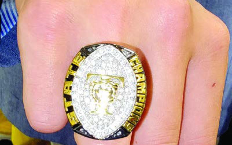 The fantastic and beautiful 2023 State Championship ring awarded to players, coaches and managers of the Timpson Bears this past Tuesday night. Dennis Phillips | The Light and Champion