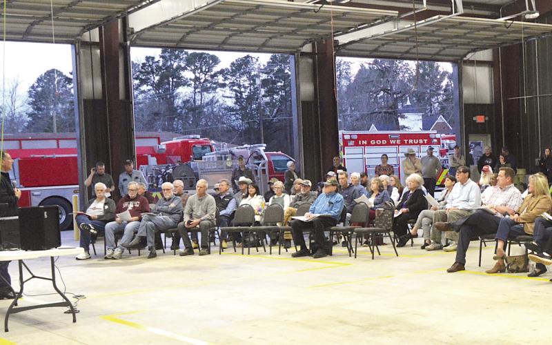 Terry Allen of Shelby County addresses a meeting in Elysian Fields last week that was held to strategize how to prevent McBride Operating from opening new oil and gasfield solid waste disposal sites in the area. David Danley | Light and Champion