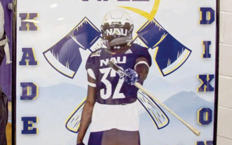 Center running back Kaden Dixon’s display at the senior’s signing ceremony to play football for Northern Arizona University.
