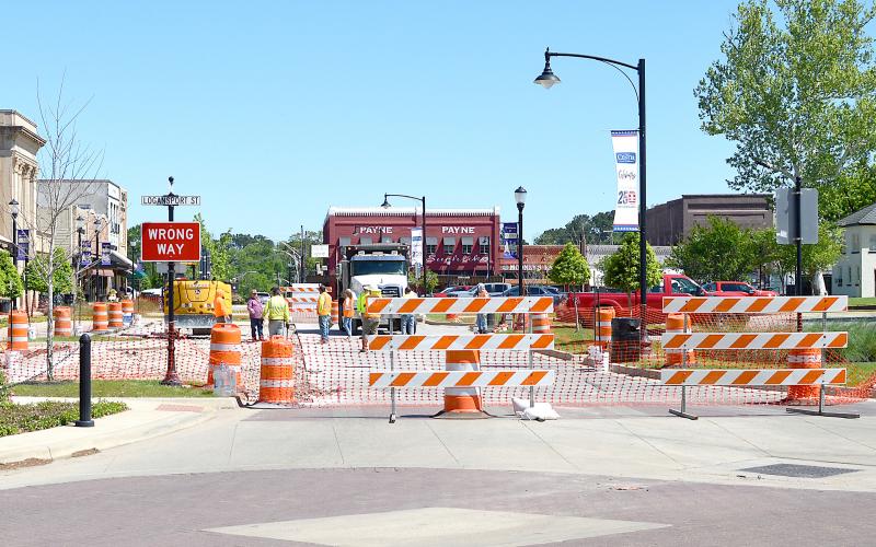 This is the view that will greet drivers as they approach the Center square from Tenaha St for the next few weeks. Drivers approaching from Shelbyville St. will have a similar view as work on Shelbyville St. on the square takes place. The work is expected to continue through early May. Drivers are urged to use caution and to detour around the downtown area as much as possible while the project is underway. David Danley | Light and Champion