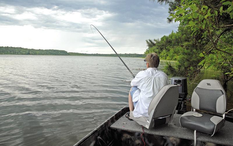 excellent places to look for bream, and a 16 foot crappie pole is a great tool for getting at them. The long rod provides plenty of reach. Plus, it makes for a good battle when you hook up with a Shallow, weedy tats with solid bottoms are Photo by Matt Williams