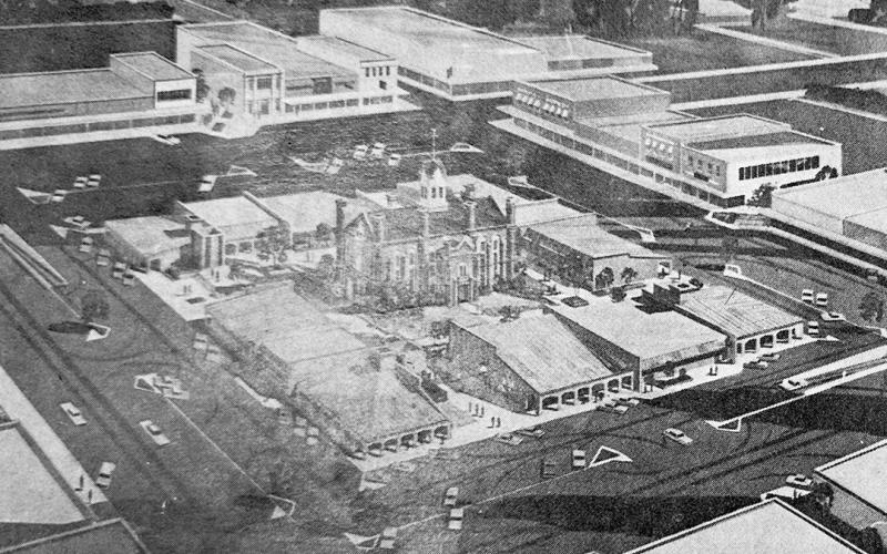 COURTHOUSE SQUARE — Innovative plan offered 12 years ago (editor’s note: 1967) for renovating the square put historic courthouse in the middle of civic center and office complex.