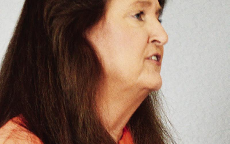 Jan Roe of Kologik Software presents the Shelby County Commissioners’ Court an addendum to replace the county jail’s management software. Zack Clark | Light and Champion