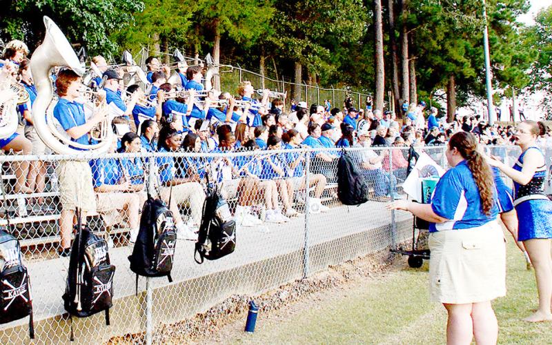 The Joaquin band plays out in support of the Rams at their game against Tenaha last Thursday night. Kelsi Wood | JHS