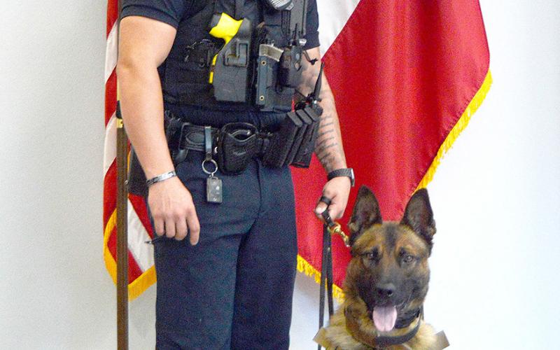 Sergeant Brian Wright (left) and Officer Bobby Hudnall make up the Center Police Department’s K9 unit. Wright has been a certified K9 handler for three years with his partner Enzo, while Hudnall has recently achieved that status with Horus, his K9 companion. Zack Clark | Light and Champion