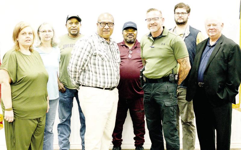 The Tenaha City Council recently welcomed Michael Davidson (front row, second from right) as the city’s new Chief of Police at its Nov. 24 council meeting. Welcoming Davidson were (front row, from left) City Secretary Amanda Treat-Brock, Mayor O’Neal Jones and council member Bill Holmes. Also council members (back row, from left) Janice Barton, David Thomas, Orinthia Johnson and Tenaha VFD Secretary Truit Whitley. David Danley | Light and Champion