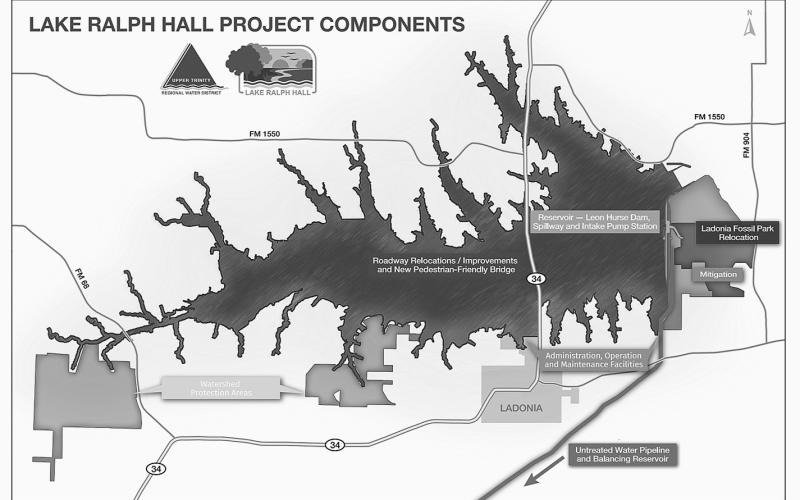 Lake Ralph Hall in Fannin County reservoir currently under construction by the Upper Trinity Water District. The water supply lake will span about 7,600 surface acres once full. Submitted | Light and Champion