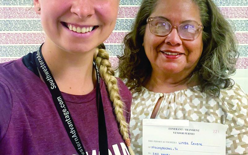 Linda posed for a photo with Center City Secretary Esther Elizondo after obtaining a vendor permit to sell door-to-door.