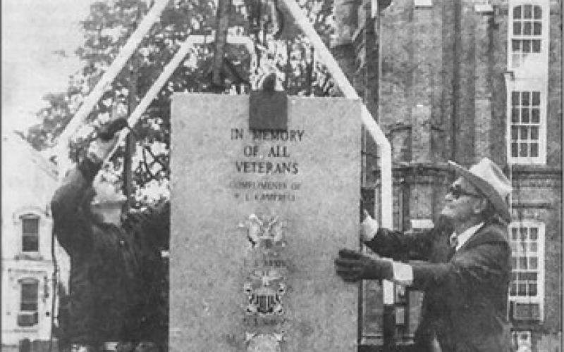 A monument dedicated to all veterans has been donated to the county by R.L. Campbell of Center. Though not a veteran himself, Campbell said he feels a strong send of gratitude for those who fought that all Americans might live free. The monument is engraved with the emblems of the armed forces, Army, Navy, Air Force, Marines, and the Coast Guard.An official unveiling was planned for the following Friday. (Light and Champion photo)