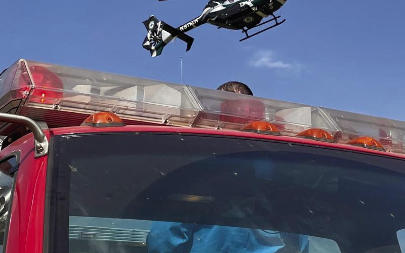 The JVFD was called to an Allegiance EMS patient landing zone Sunday at the baseball field per usual procedure for standby if needed. Once the patient was transferred from the ambulance to the helicopter and the chopper was off the ground enroute to an emergency room, the scene was cleared. (JVFD Submitted photo)