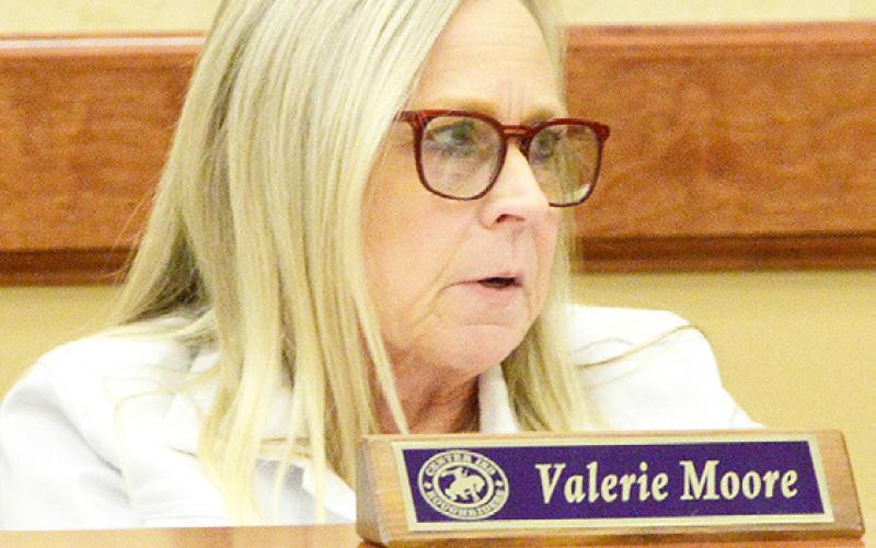 Valerie Moore, Chief Financial Officer, presents the Center ISD board with the monthly financial report. Zack Clark | Light and Champion