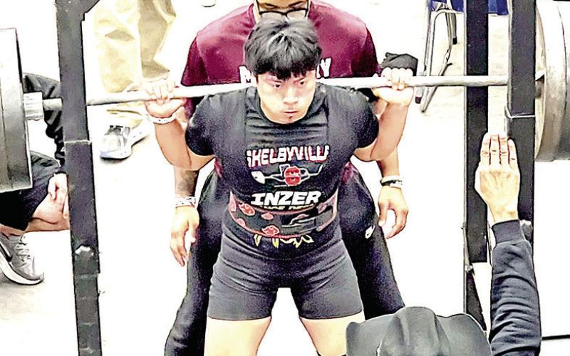 Sergio Reyes, junior at Shelbyville ISD, compet - ed at the State Powerlifting Meet on March 27 in Abilene. Sergio placed 11th in the 181 lb. weight class. He beat his personal best in the Bench Press of 330 lbs. His total at the State meet was 1,330 lbs. SHS Yearbook | Light and Champion