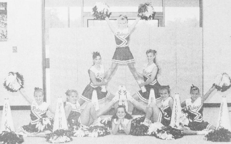 Seventh grade cheerleaders at Center Junior High include (front, from left) Anna Joy Windham, Joni White, Heather Shofner, Lindsey McDonald and Jessica Hooper. In the back row are Kelly Belrose, Carmen Bailey and Brandy Dean.