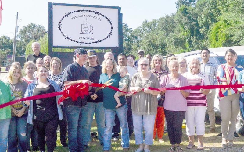 Diamond B Cafe and owner Marty Brandon were welcomed to the Center business community by the Shelby County Chamber of Commerce Ambassadors at a ribbon cutting held Tuesday morning.