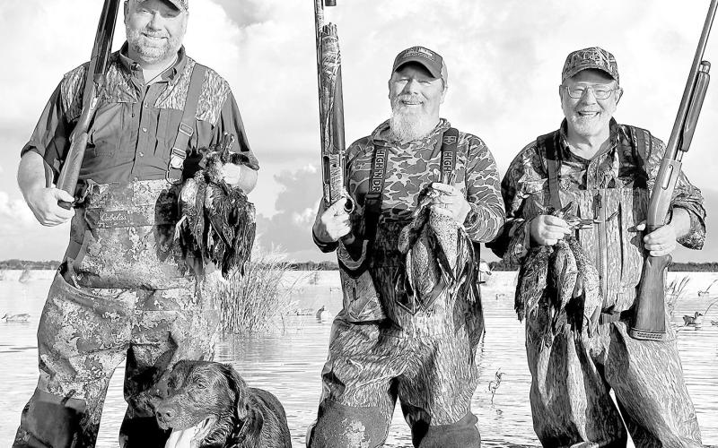 Shannon Tompkins (far right) his brother Les (center) and Matt Kaminski with some nice straps of teal taken in a public lands marsh along the Texas coast in 2024. Courtesy Photo