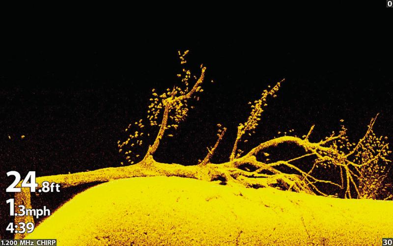Forward facing sonar or a good liquid crystal recorder are useful tools for offshore anglers on the hunt roving packs of largemouth bass, white bass, hybrids and stripers. Photo courtesy of Humminbird