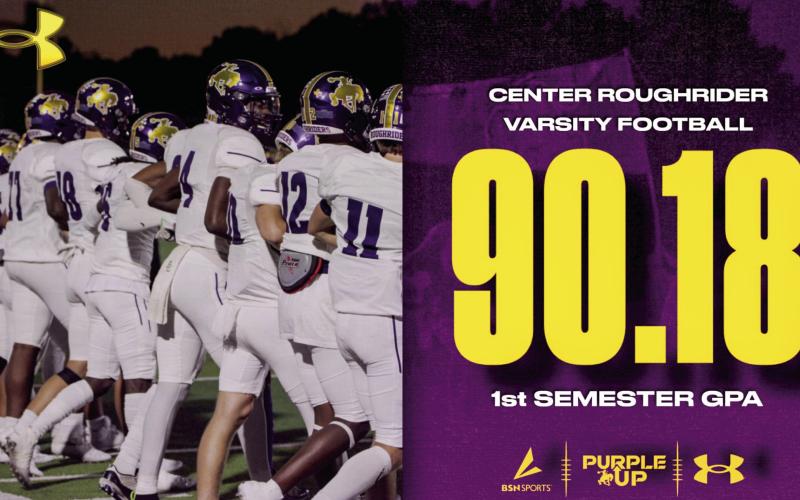 Center Roughrider football team with a great semester in the classroom too. First semester team grade point average of 90.18. Six on the All A Honor Roll and 19 on the A/B Honor Roll. Great job Roughriders.