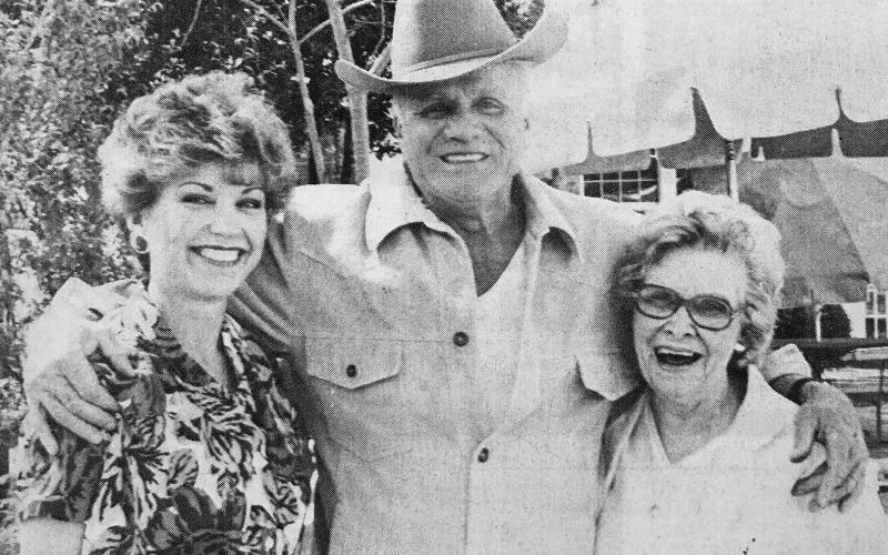 Janet Chionsini and Mattie Dellinger met with television and movie star Brian Keith in San Augustine Friday, April 24. Keith was in East Texas for the filming of the movie,“The Passage” in which he plays the part of “grandpa.” Several Shelby County residents had parts of extras in the movie including Mattie’s friend, Kate Kimbro who was a funeral mourner.