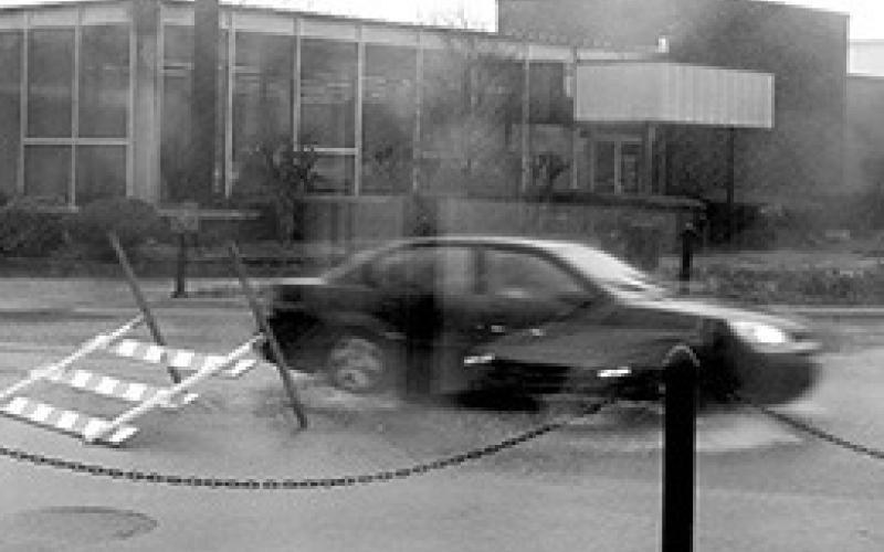Heavy rain and high winds blew through Center last Fri-day flooding downtown streets plus toppling trees and scattering limbs. One large traffic sign was spotted tumbling through the intersection of Austin and San Augustine Streets as cars moved to dodge the airborne sign.