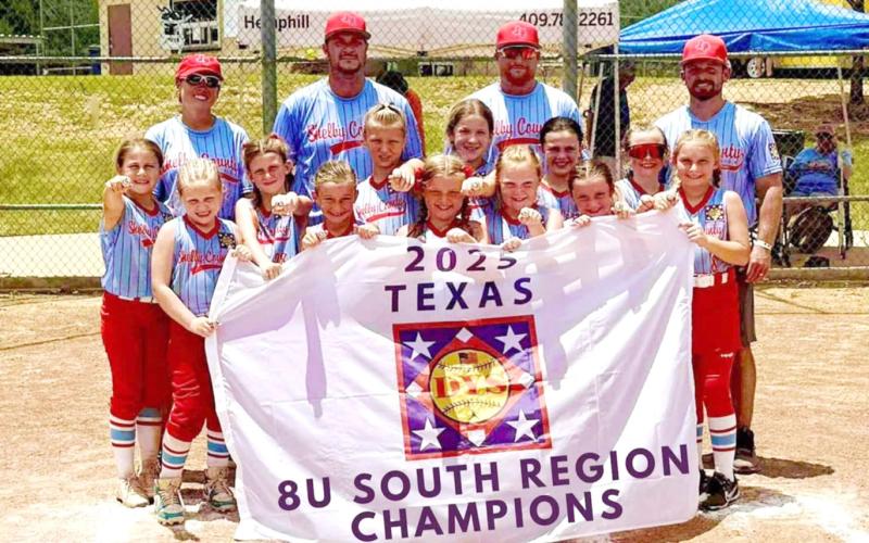 8U Shelby County Coach Pitch Girls Shelbyville/Joaquin Team Rylinn, Zaeda, Blakelee, Whitley, Henley, Lyla, Ellie, Brynlie (Shelbyville), Adeline, Josey, Megan, Laci (Joaquin) Coaches: Ryan Wilburn, Shea Williams, Jeff Estes, John Andrews. Submitted | Light and Champion
