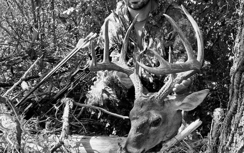 Wesley Waggonner with “10-50,” a 153 inch 10 pointer he arrowed on opening day. (Photo courtesy of Joey Waggonner)