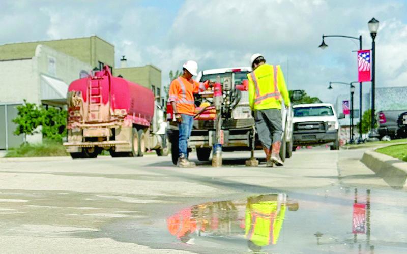 Work crews were drilling for core samples on Austin Street in downtown Center and Express Drive Thursday, June 20. The samples were for testing recently installed to identify issues with shrinkage, cracking and material conformity specifications. Resolution alternatives will be presented to the Street EDC Board. Leon Aldridge | The Light and Champion