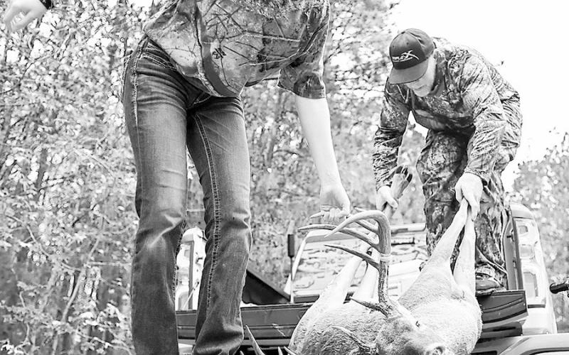 Loving and Carroll spent much of the 2025-26 season manning a ground blind deep in their Harris County lease. The effort paid off with Loving’s first deer, a 12-pointer with a net TBGA score of 164 7/8. Photo courtesy Chris Carroll