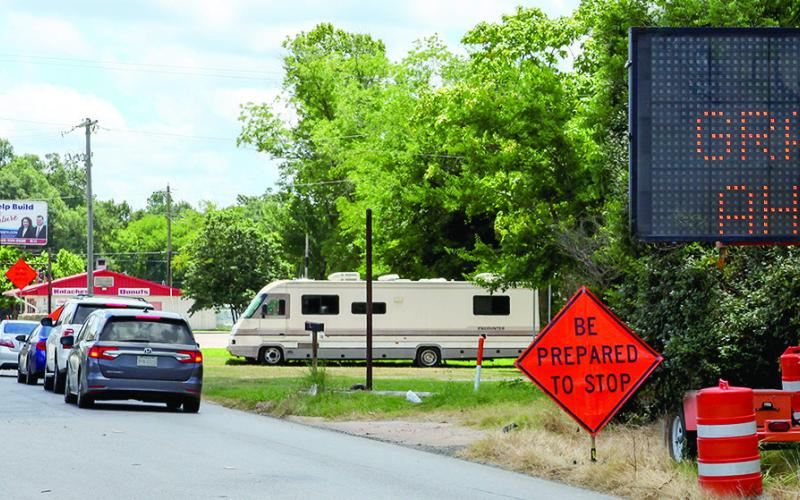 Traffic is reduced to one lane on US Highway 87 South including Shelbyville Street in Center. The work begins near Tyson and continues for nine miles outside Loop 500. Expect traffic delays and loose gravel. Leon Aldridge | The Light and Champion